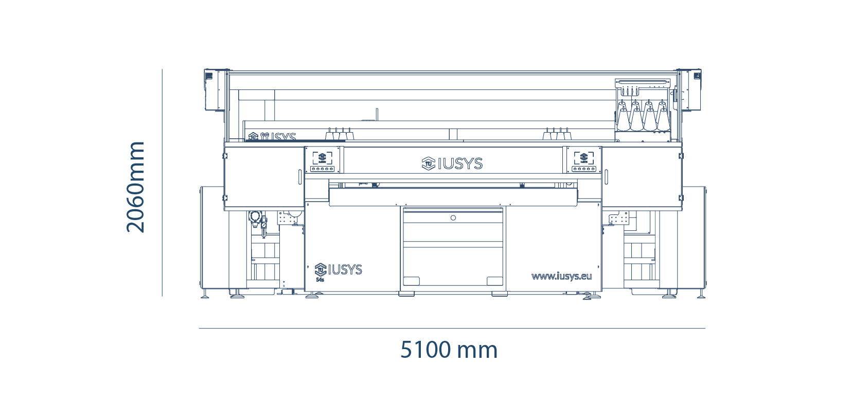 Technical drawing of the front view of the IUSYS 421a